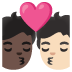 🧑🏿‍❤️‍💋‍🧑🏻 kiss: person, person, dark skin tone, light skin tone display on Google